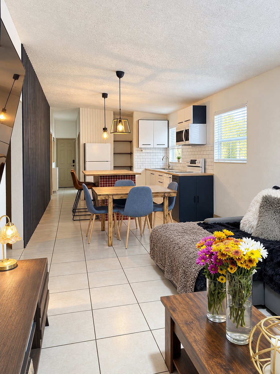Living room, Dining room, and Kitchen