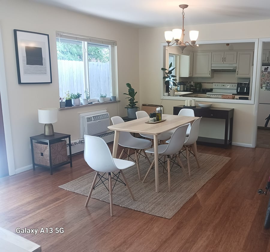 Dining room with bar window to kitchen