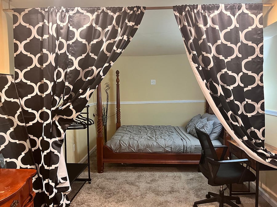 Self contained private basement with a private sleeping area.