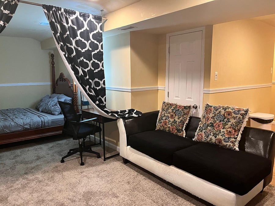 Self contained private basement with a seating area fully furnished for you.