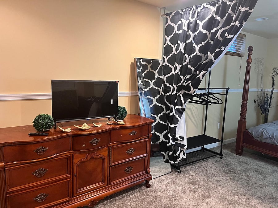 Self contained private basement with a private sleeping area fully set up for your enjoyment.