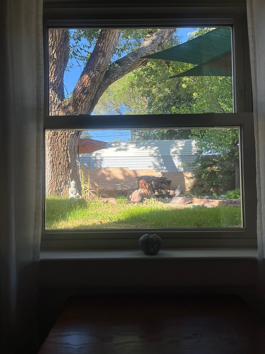 View of the Zen pond and fountain from the bedroom.