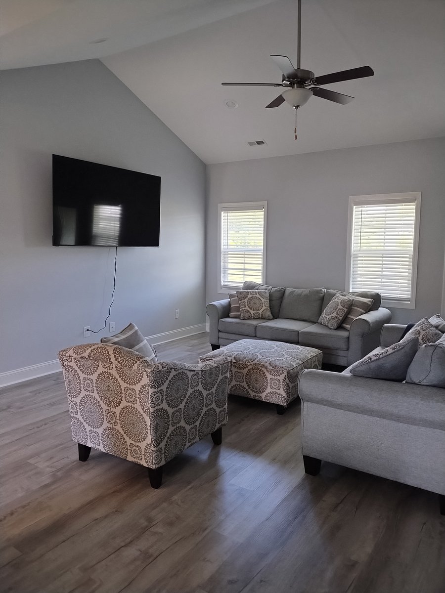 Comfortable common space with large screen smart tv