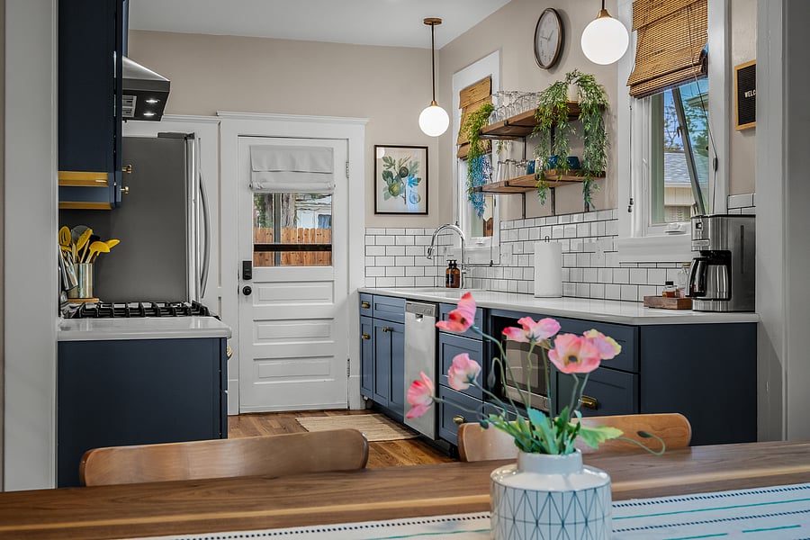 The modern kitchen provides all of the tools, space, dishes and cookware you'll need to whip up a tasty meal. Kitchen contains a full-size fridge, dishwasher, gas range/oven, coffeemaker, garbage disposal, microwave and pantry for all of your groceries.