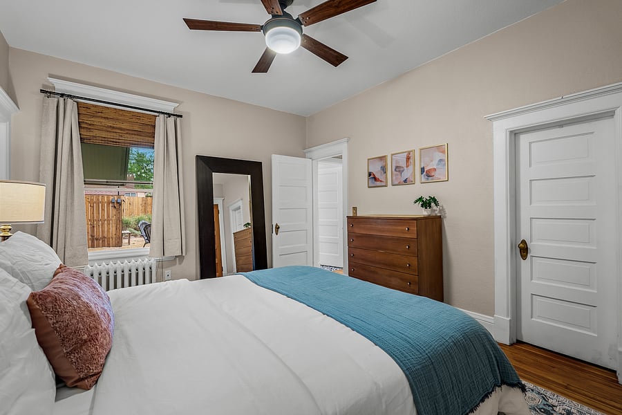 The main bedroom contains a luxuriously cozy queen-bed; a great place to lay your head after a long day. The bedroom has two large nightstands to rest your phones and books, a closet and deep dresser to keep all of your clothes out of sight.