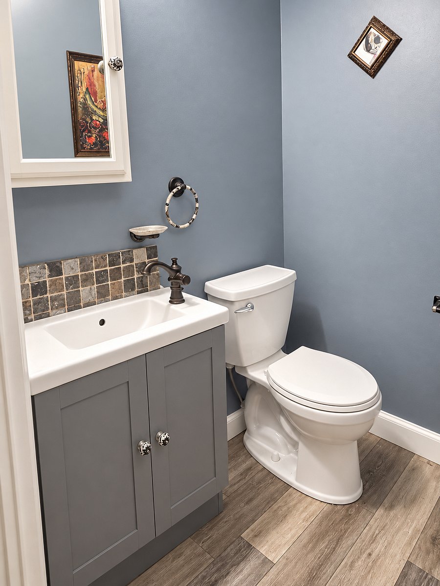Powder room in the den on the first floor. Shared