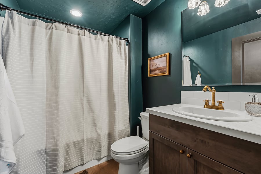 En-suite primary bathroom. Tub/shower combo, shampoo, conditioner, and body soap available.