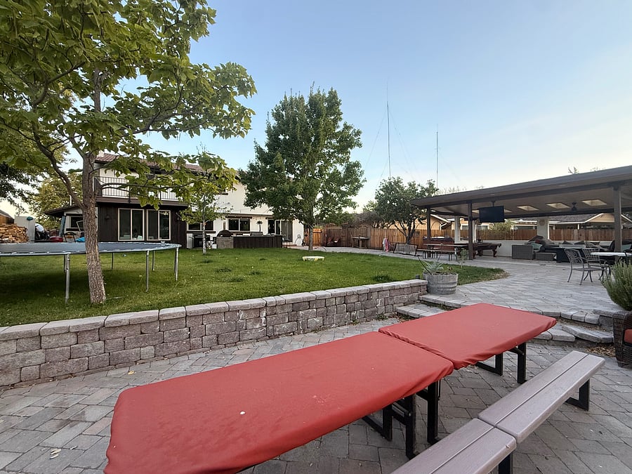 Many places to hang out in the large backyard