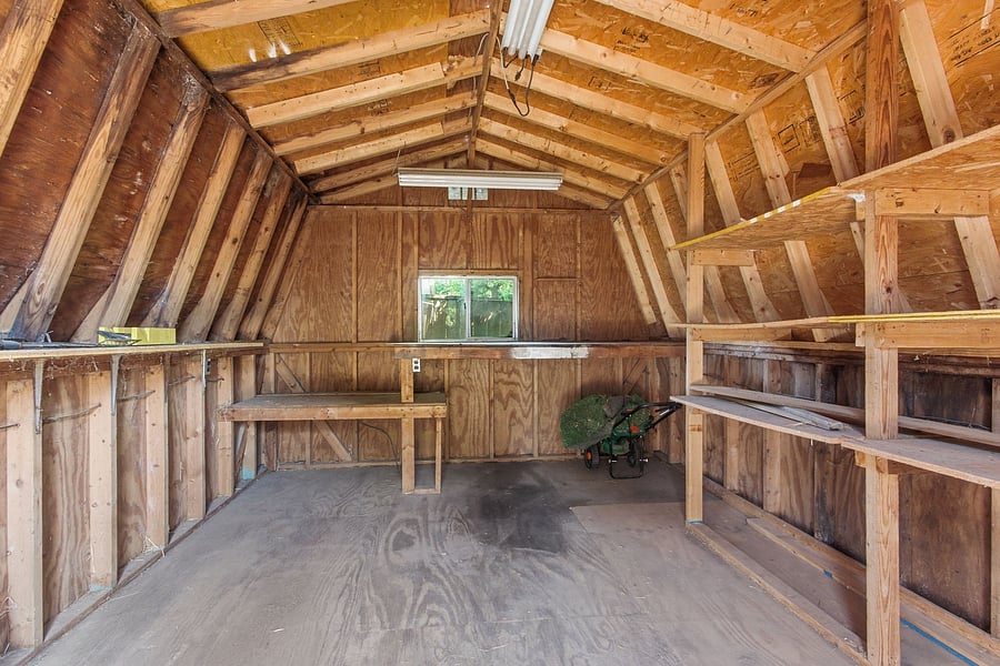 Inside backyard shed. (Equipped with yard working equipment)