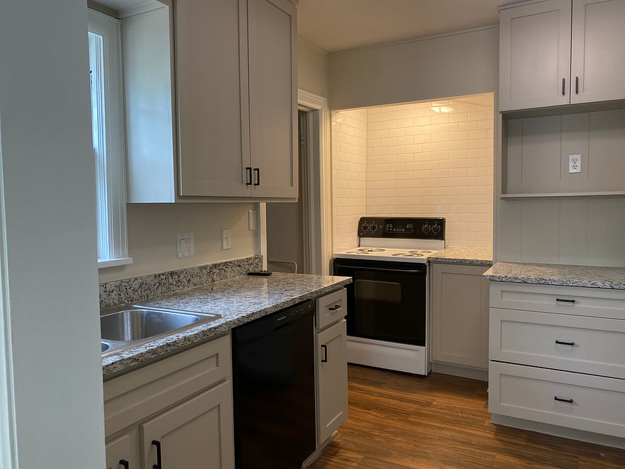 New kitchen cabinets, granite, paint, light fixtures, sink, faucet, new dishwasher by Frigidaire. Electric GE stove top 4 burner
With broil option and self cleaning.
Microwave included.
