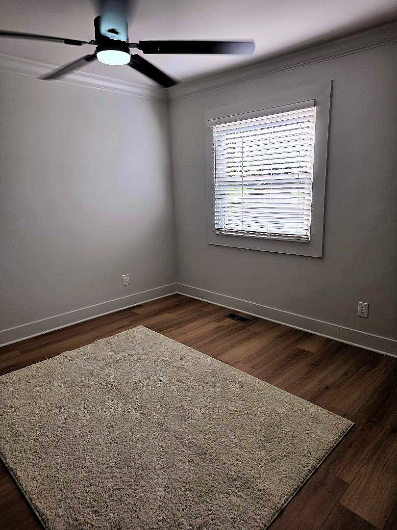 Total square footage of the suite is estimated to be 120sf for the bedroom itself, and estimated 30sf for the bathroom. Total square footage of the home is 1355.