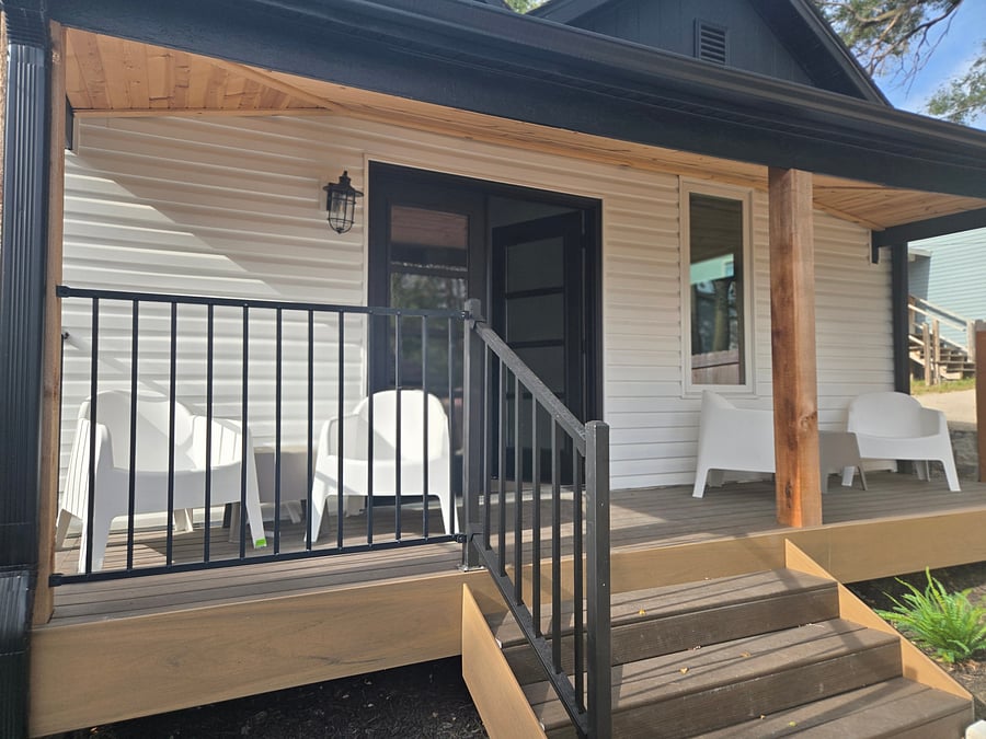 Enjoy the fresh air sitting on the back deck while sipping a good cup of coffee. This modern chairs are super comfortable!!