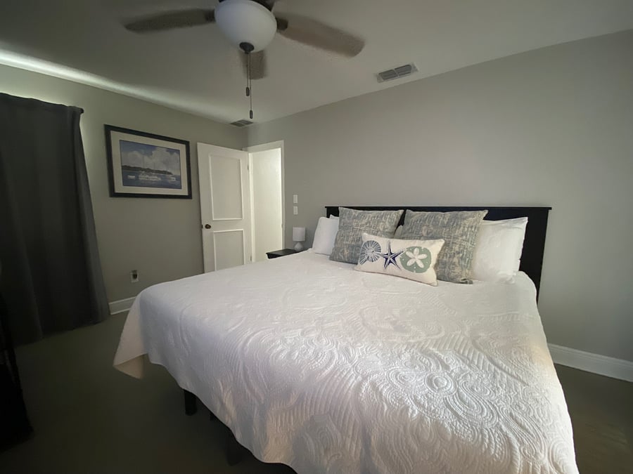 Master bedroom with king size bed; known as the Boat room