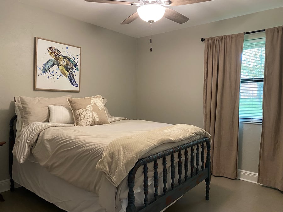 Bedroom with full-size bed, known as the Turtle room