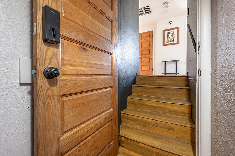 entry stairs into unit with smart lock