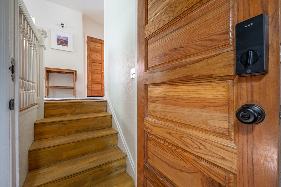 stairs into unit with smart lock