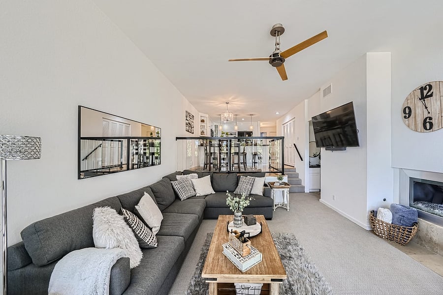 From the beach-themed décor to the bright interiors, natural wood accents, and comfortable furnishings, the home has a relaxed Southern California coastal feel.