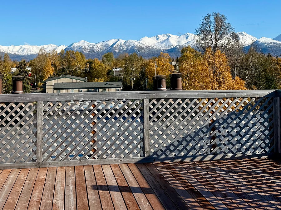     Stunning Chugach Mountain views from the shared rooftop patio!