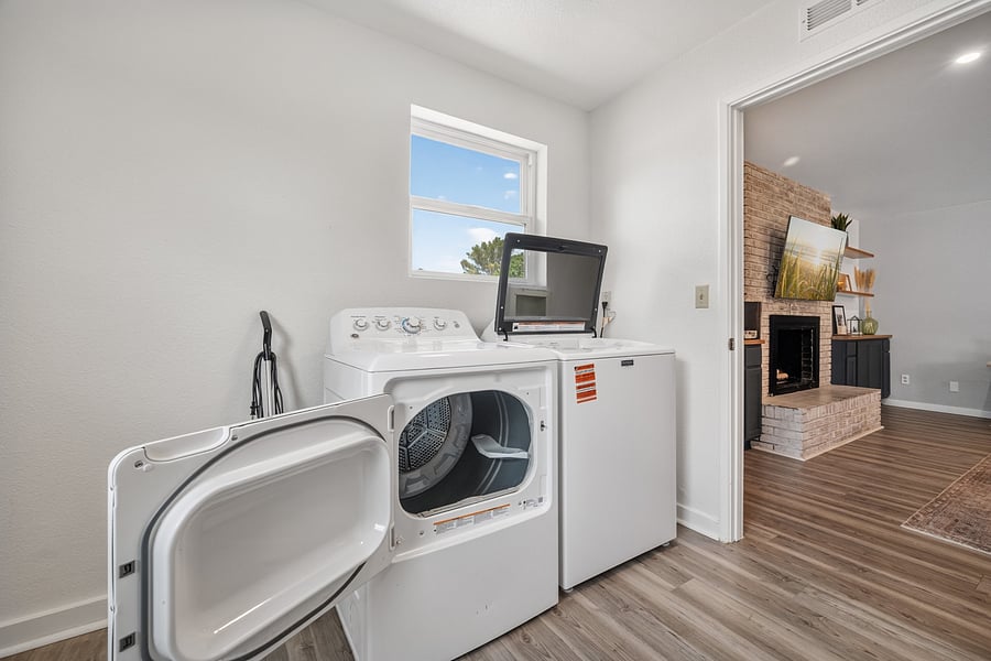 In-home washer and dryer make it easy to keep up with laundry during an extended stay.