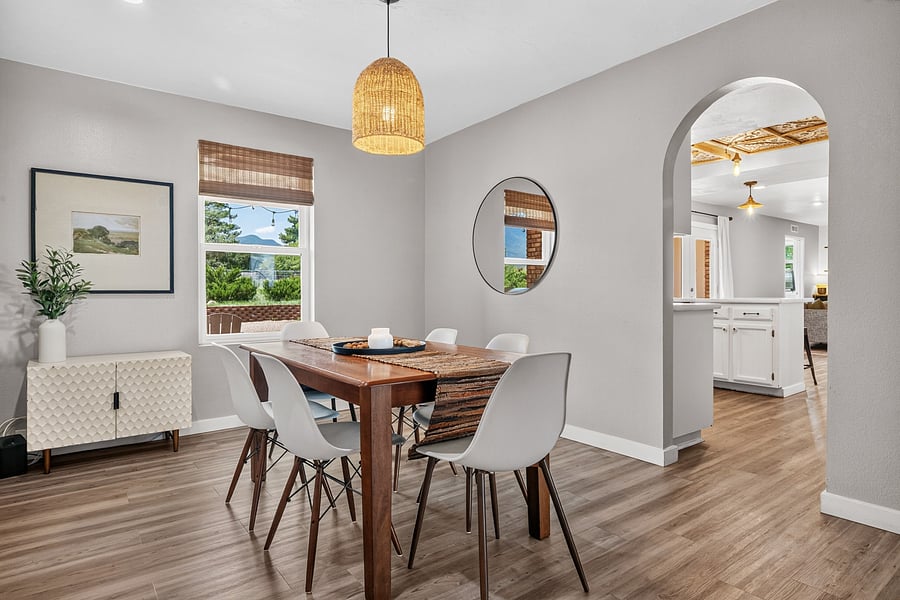 Dedicated dining table provides a comfortable space for shared meals and everyday routines.