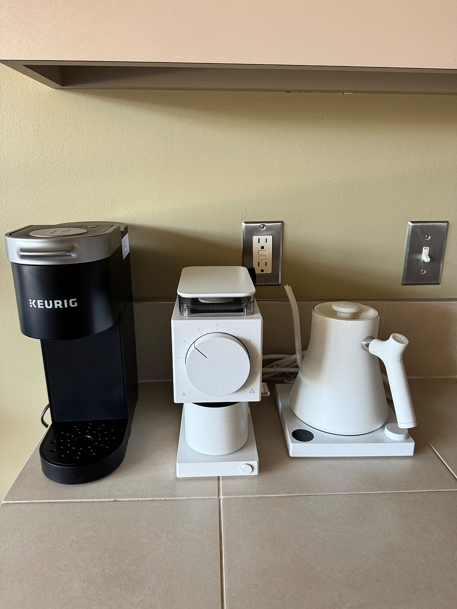 Fellow Ode Gen 2 grinder for pour-over coffees. Fellow Stagg EKG precise pour-over kettle. We also have a new Keurig if you prefer a quicker cup to go.