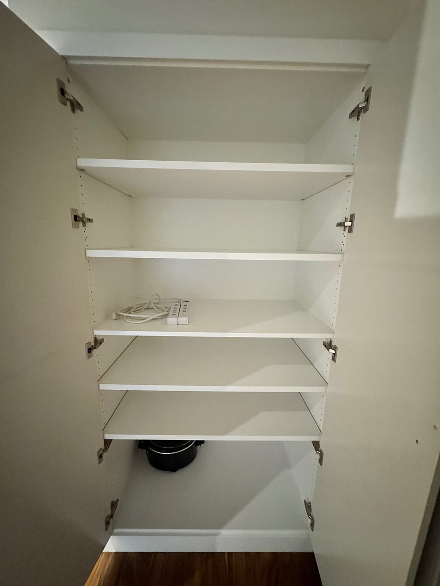Separate shelving for linens and additional clothing or other items.