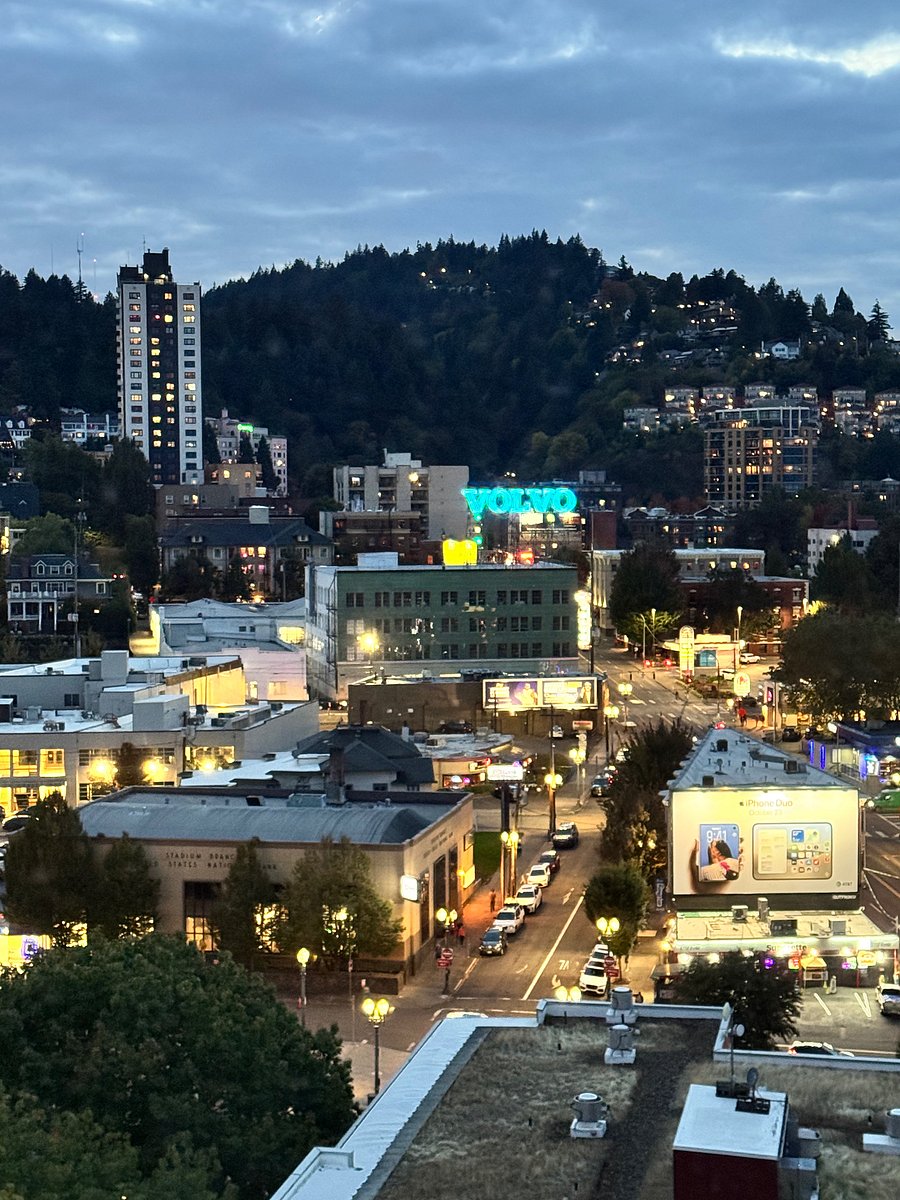 We love the Volvo sign! A little bit of city lights before the West Hills, up Burnside.