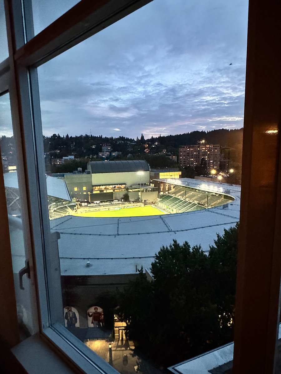 Night view of Providence Park, home of the Thorns and Timbers professional soccer teams.