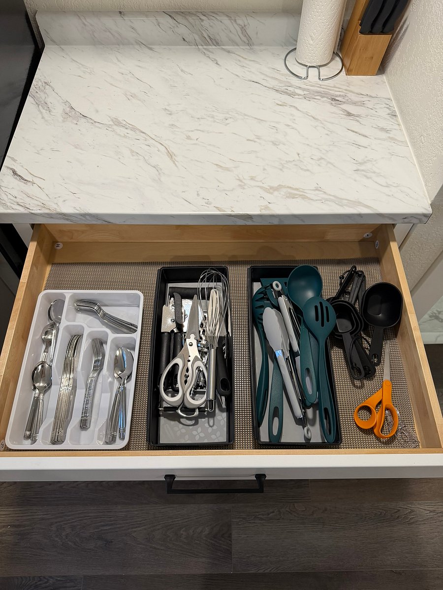 Every kitchen utensil you could need, from can and wine bottle openers to cooking and craft scissors, sharp knives, cutlery, measuring cups, and more!