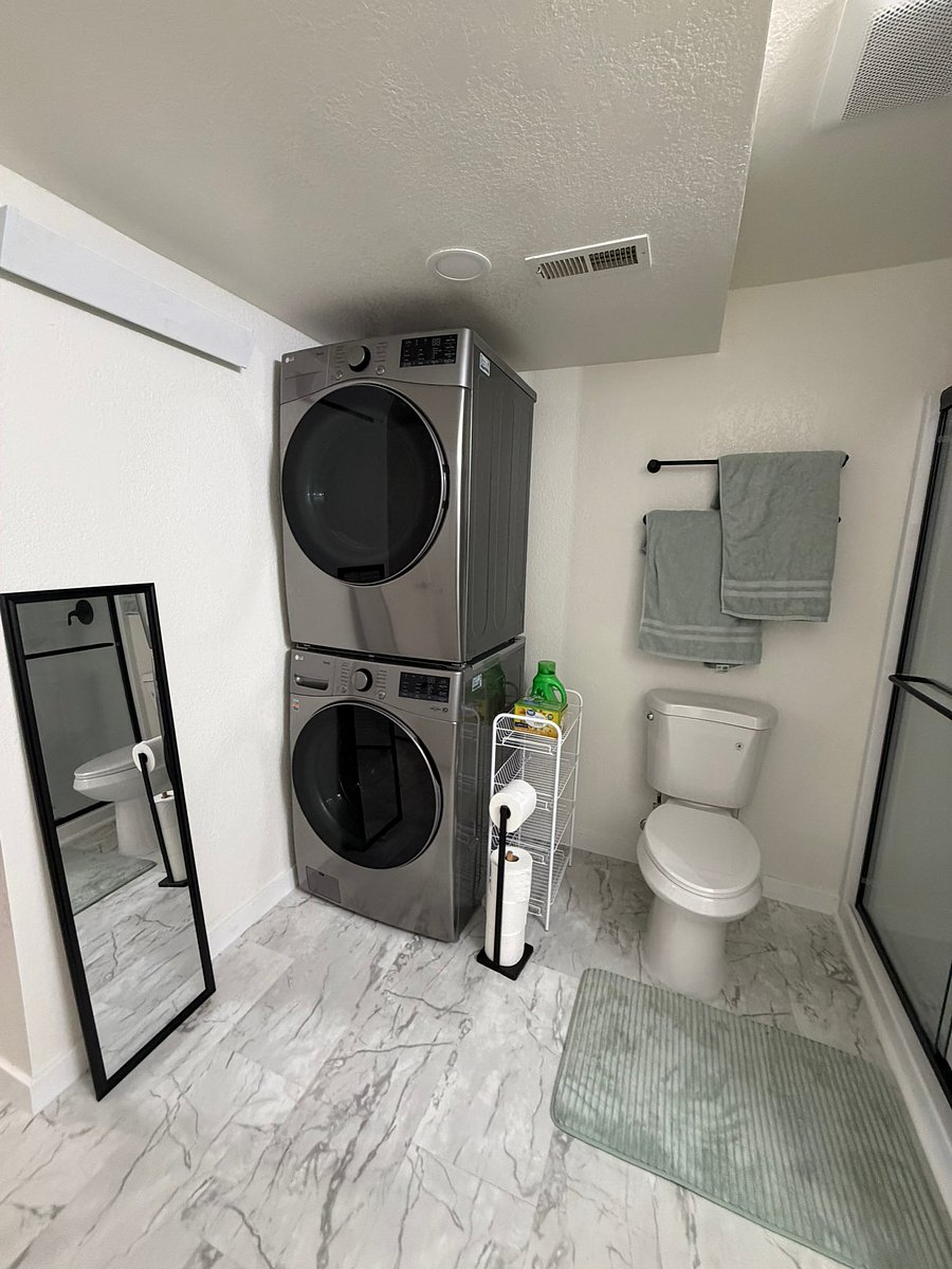 Detergent and dryer sheets included! Plus plenty of extra space for storing your items.