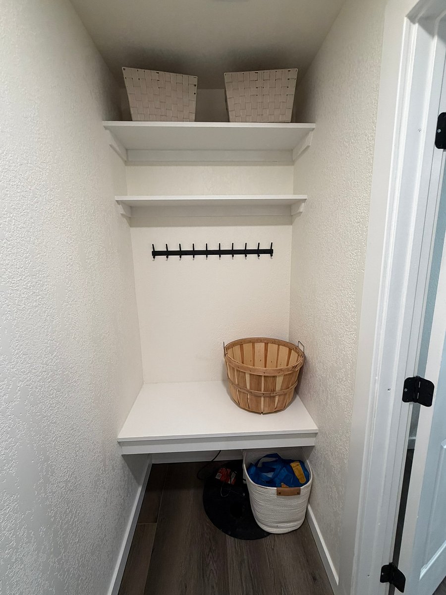 Your mudroom entryway, perfect for hanging coats and leaving shoes. We've even provided reusable shopping bags!
Come through your personal side-entry in the garage, through our mudroom (the only shared space) which is locked off from the rest of the house