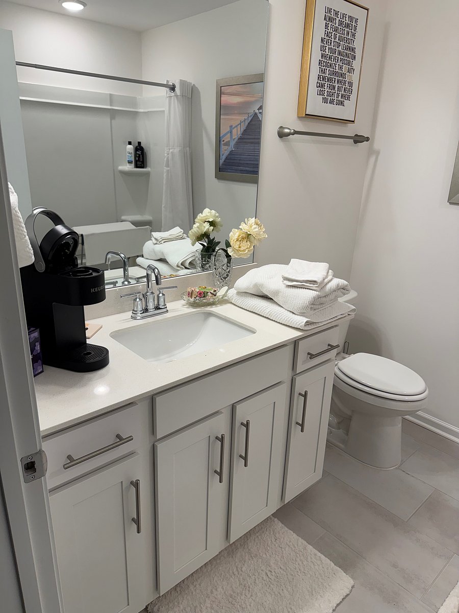 This is a FULL bathroom with tub/shower combo. You have your own Keurig Machine for convenience and privacy!