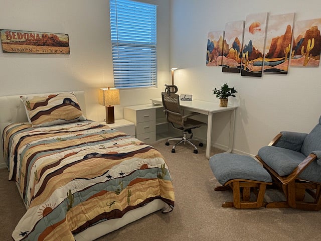 Third bedroom and desk area.  Rocking chair can be moved if this room needs a crib.  The desk has bookshelves and drawers.
