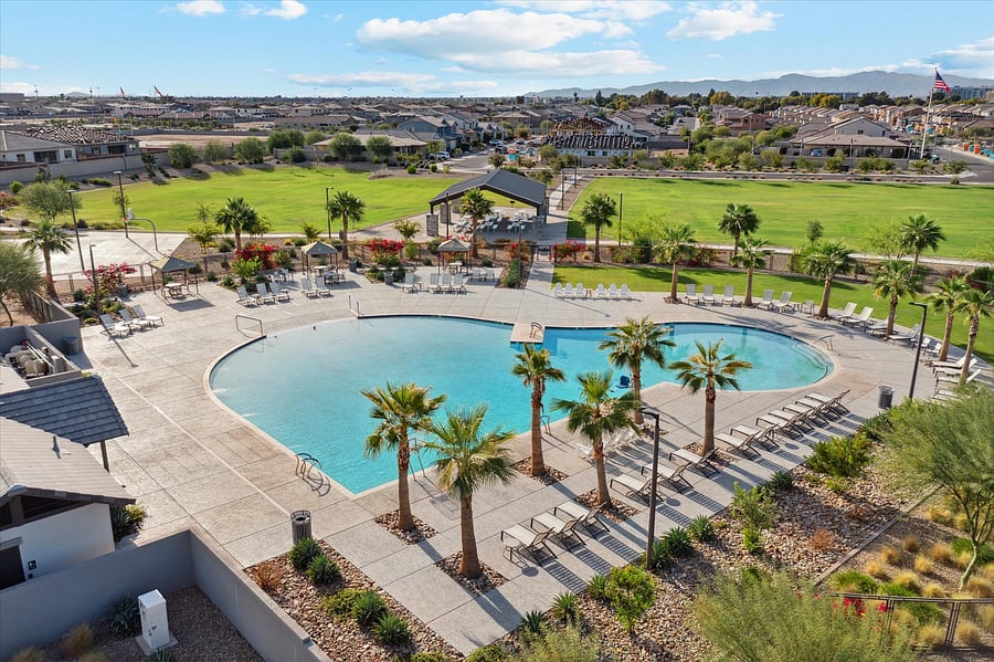 View of community pool with lots of seating--so relaxing!