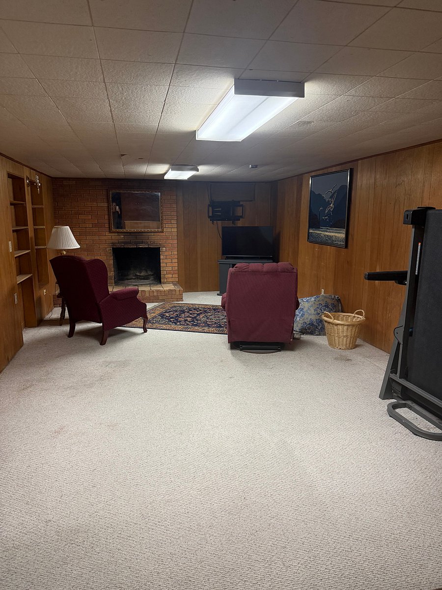 Open space basement with smart TV