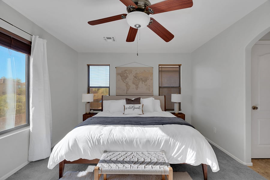 Sleep soundly in a comfortable king bed with soft linens and plenty of natural light.