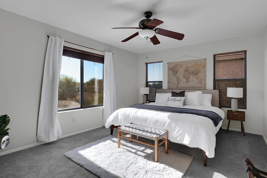 Relax in this bright, comfortable retreat featuring a king bed and serene atmosphere. Lamps have USB/USB-C ports.