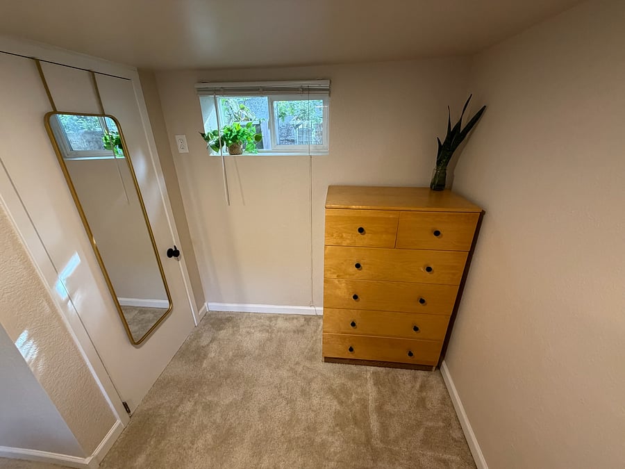 Dresser and closet in bedroom