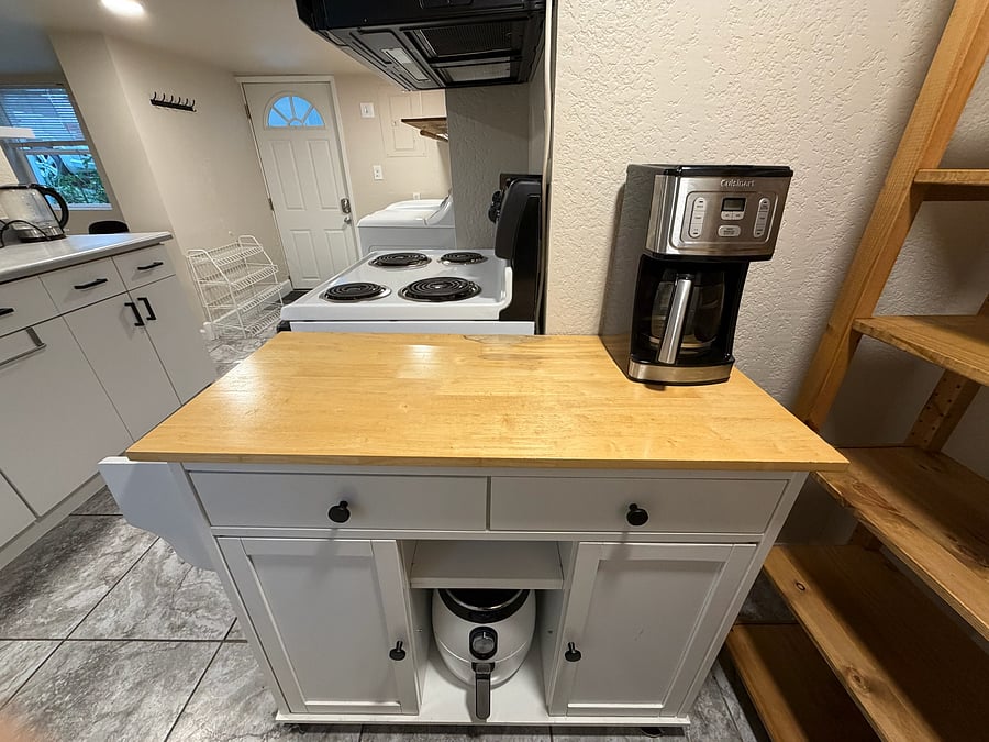 Extra counter space with coffee maker and air fryer