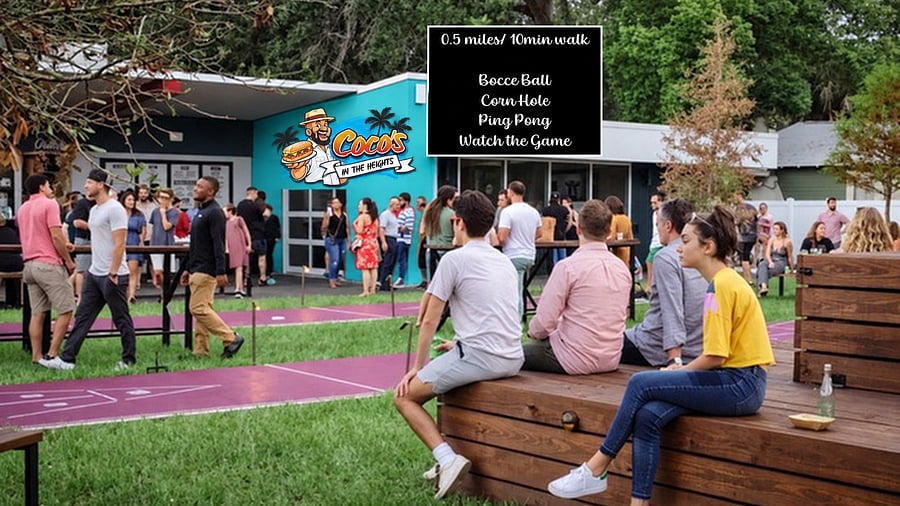 Coco's in the Heights - Enjoy some of Tampa's best Cuban Food within walking distance! Sandwiches, loaded tostones, rice bowls, street tacos, fresh wraps, salads, cold drinks, good vibes, and plenty of Tampa flavor. Plus yard games in open air eatery.