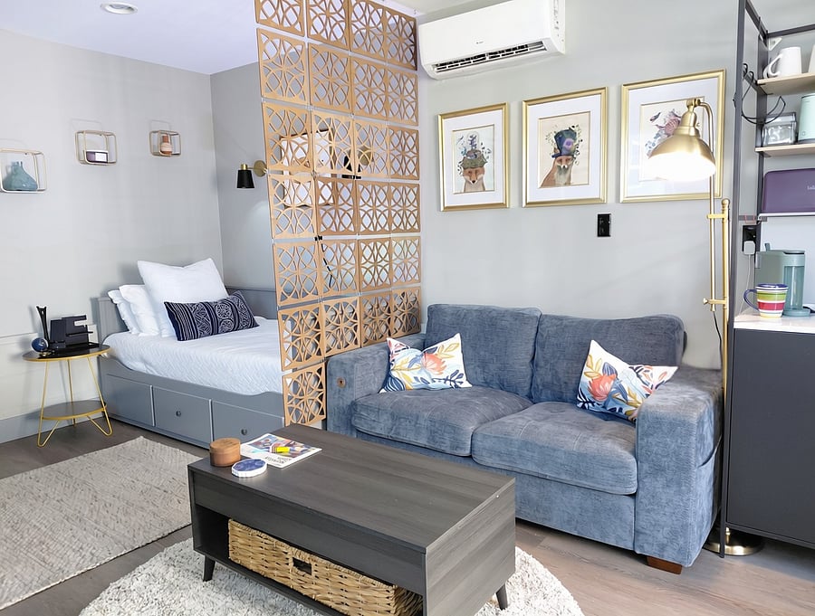 Compact Full-Function Living - Expert spatial planning creates efficient zones of kitchen, living room, bedroom and a full-size modern bathroom with rain head shower - it's a sanctuary designed for real, daily living. All utilities included.