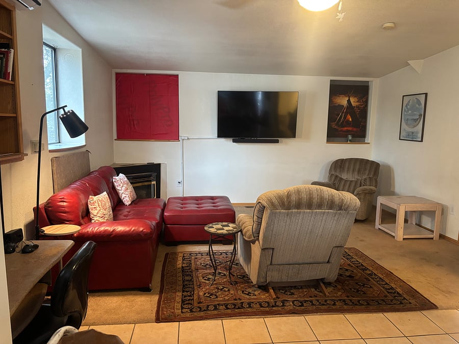 65 inch TV +32 inch TV computer desk that you can hook your laptop to Fiber Optic Wi-Fi included ceiling fans in living room room and both bedrooms