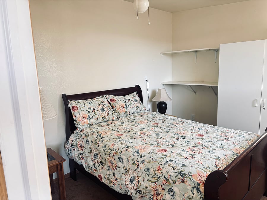 double bed window to the south can be blocked out for night sleepers ceiling fan