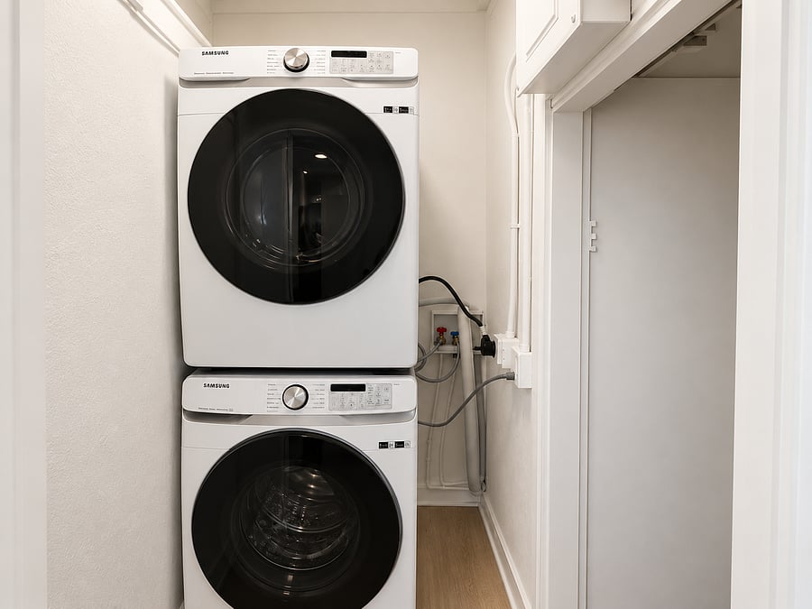 Convenient in-unit laundry featuring a full-size Samsung washer and dryer, perfect for extended stays and keeping up with laundry during your visit.