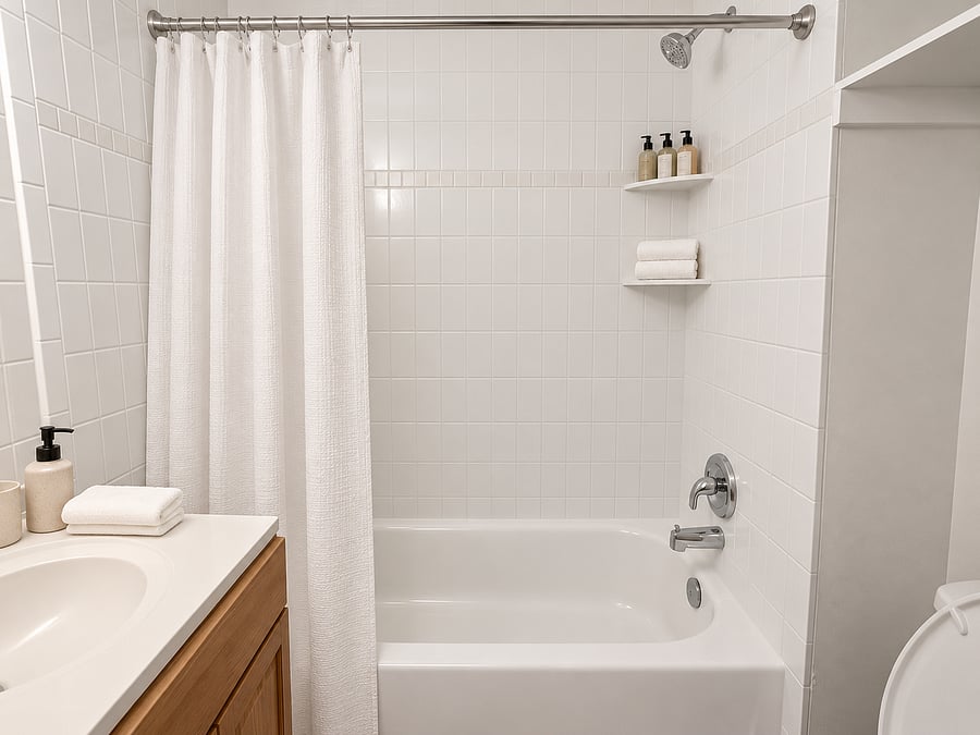Full bathroom featuring a shower and bathtub combination, fresh white towels, complimentary toiletries, and everything you need for a comfortable stay.