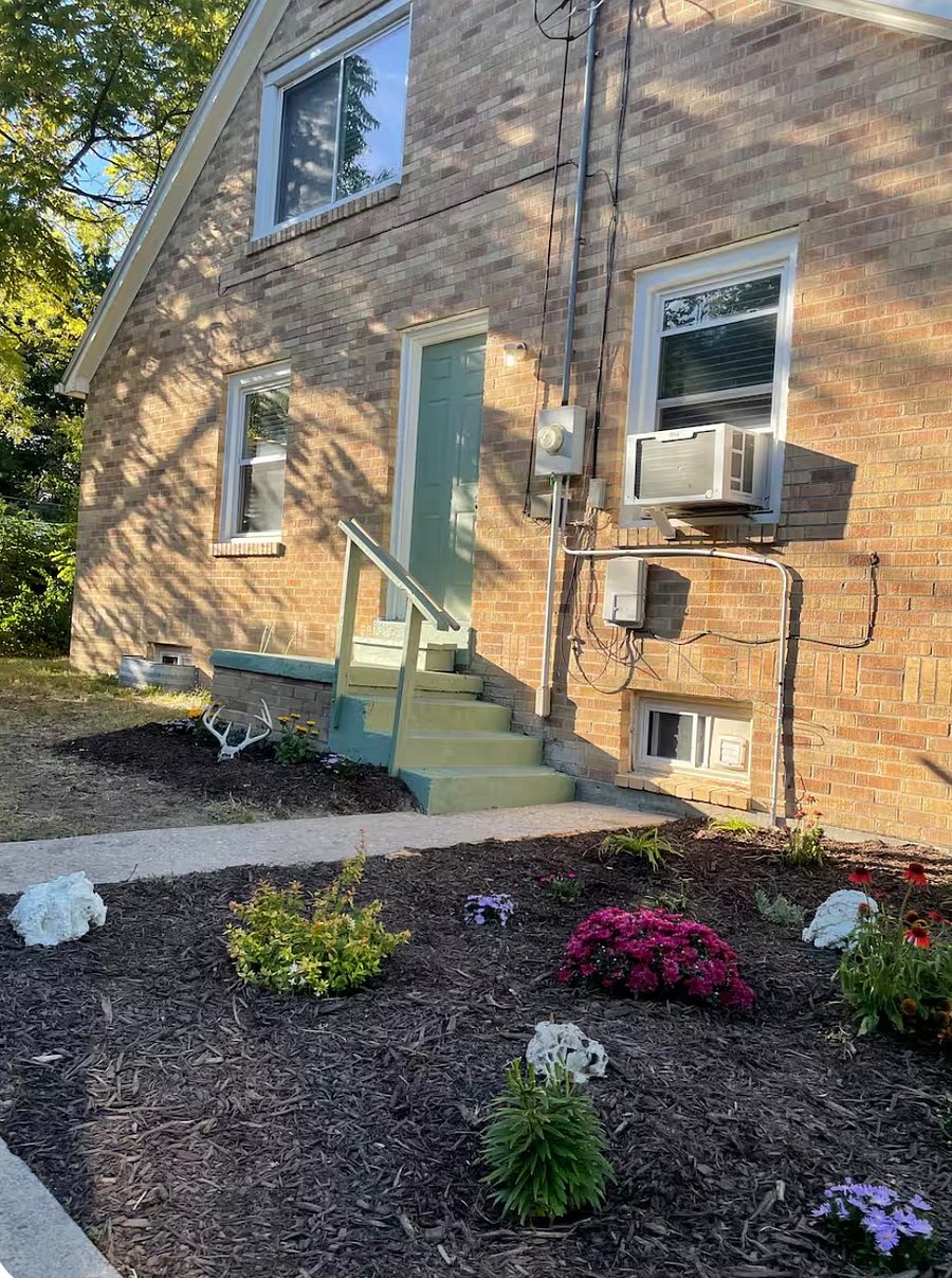 Private side entrance with keypad for convenience.