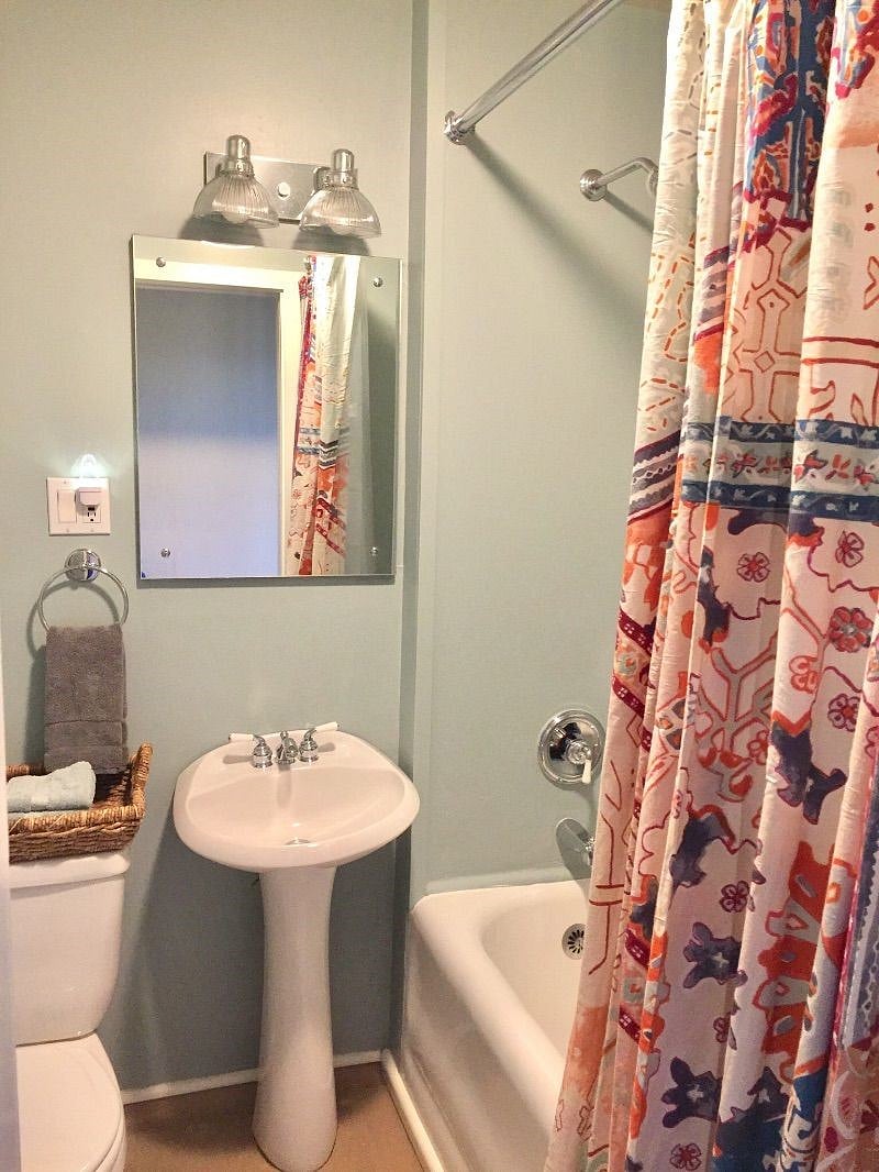 Bathroom, shower and tub.