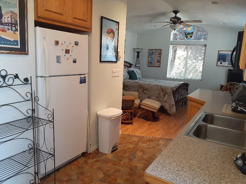 View into living area from kitchen