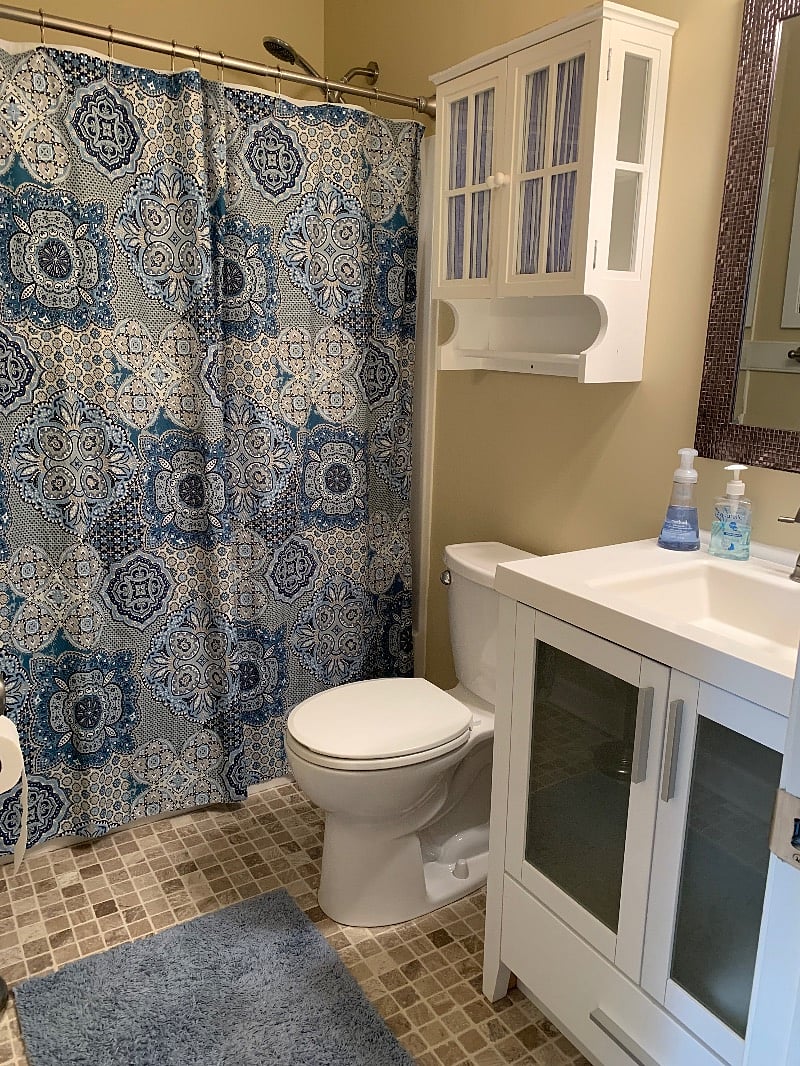 Cabinet and drawer storage in vanity.