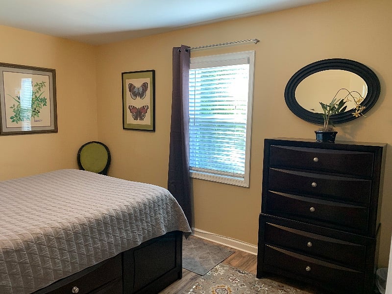 Storage bed and chest of drawers.